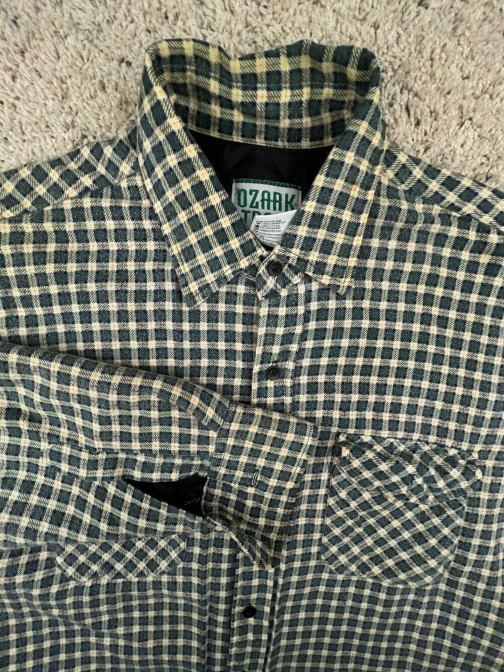 VTG Ozark Trail Lined Large Plaid Flannel Work Shirt Jacket Cotton Nylon Men’s